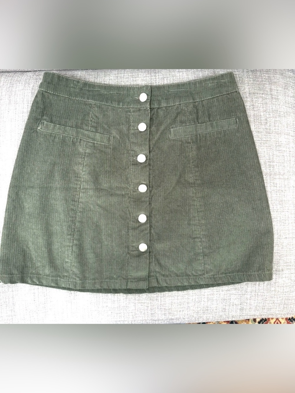 Button-Front Olive Green Corduroy Skirt